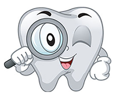 Illustration of tooth looking through a magnifying glass